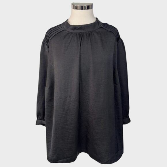 ModCloth 3X Miss Appreciated High Collar Full Back Button Pleated Shoulders - Picture 2 of 9